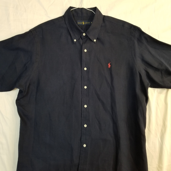 Polo Ralph Lauren Linen Navy Blue Short Sleeve Button Up Shirt XL - Picture 6 of 16